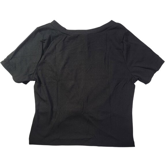 White Birch Womens Large Soft Black Cross Hem Crop Top Front Twist New in Bag - Picture 4 of 7